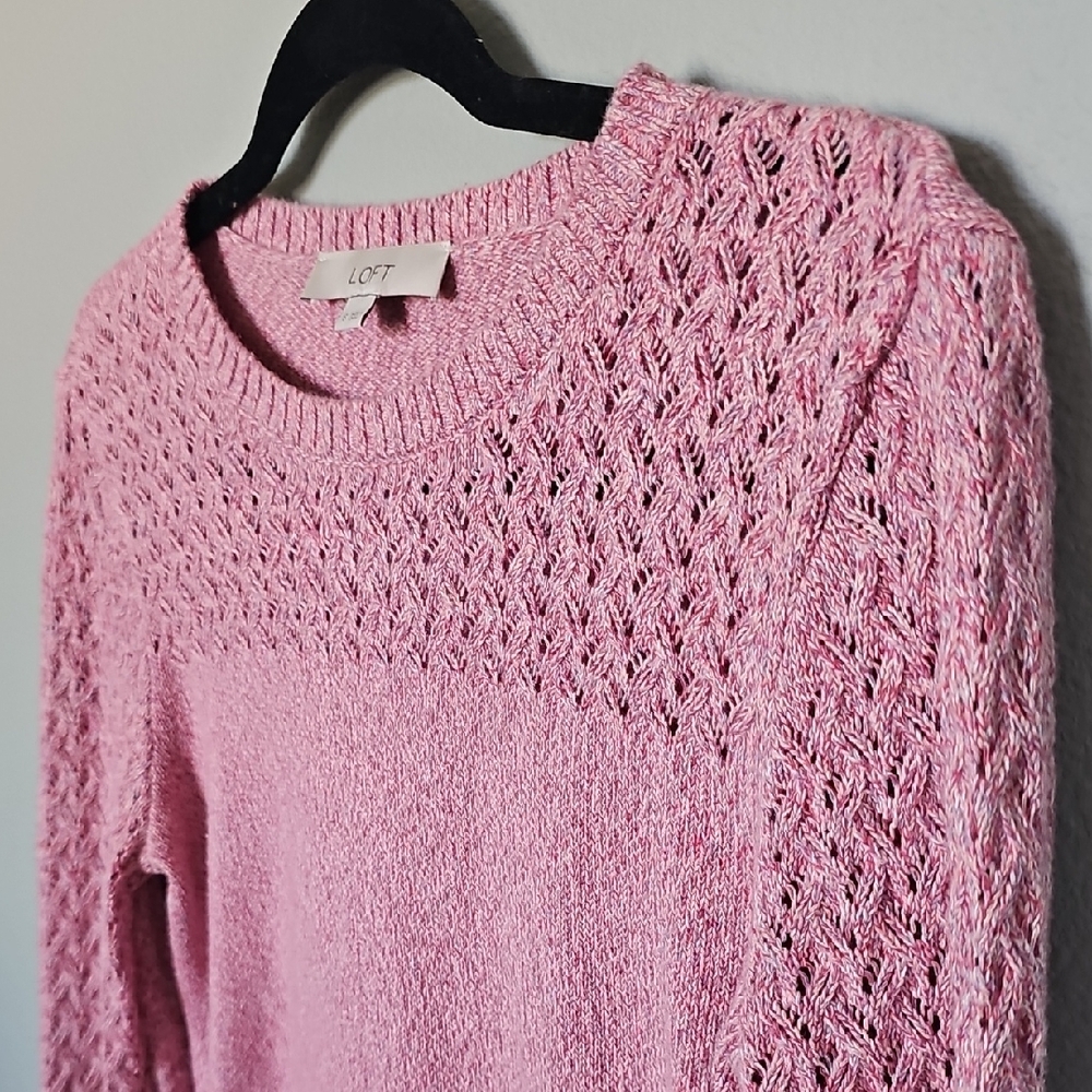 Loft Pink Heathered Pointelle Cotton Sweater Top Small - Picture 4 of 7